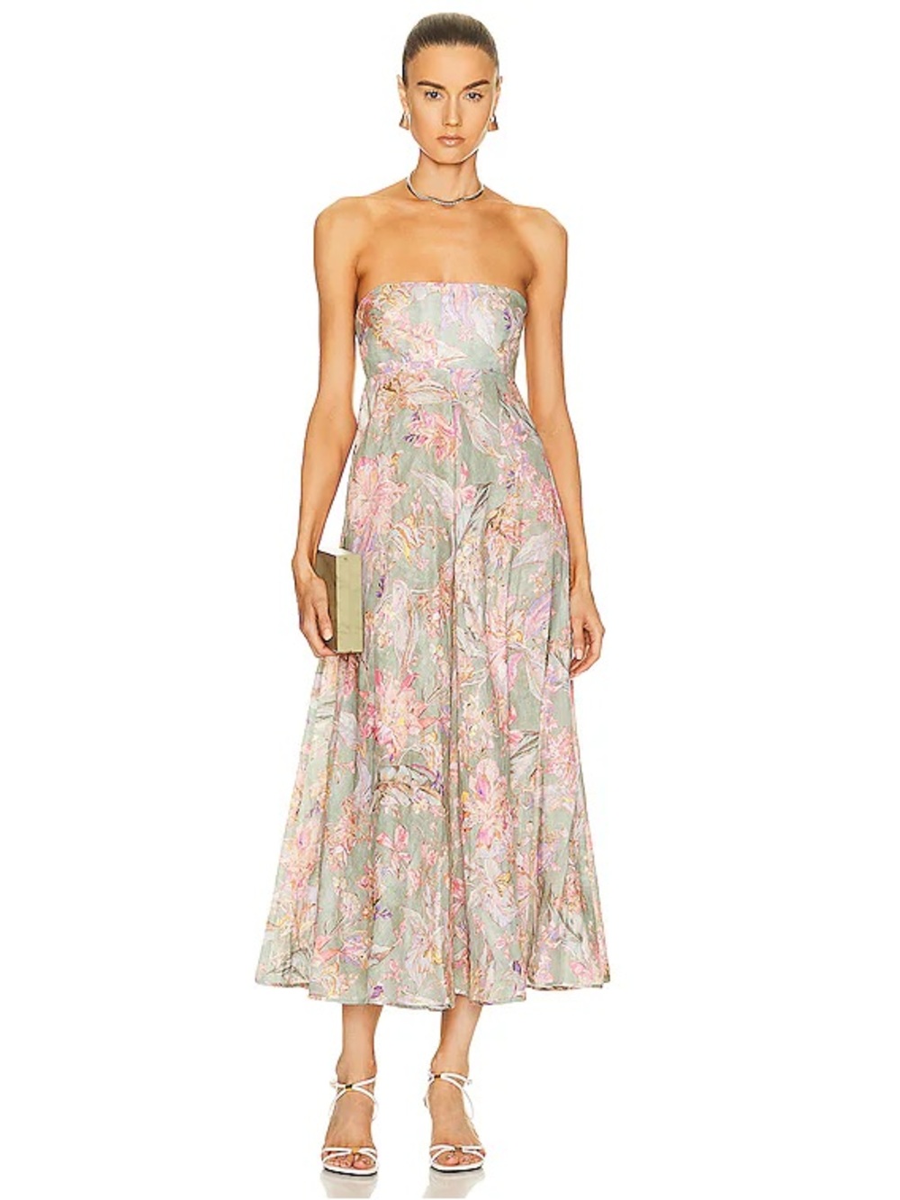 Zimmermann Sage Floral Maxi Dress with Pink and Lavender Accents